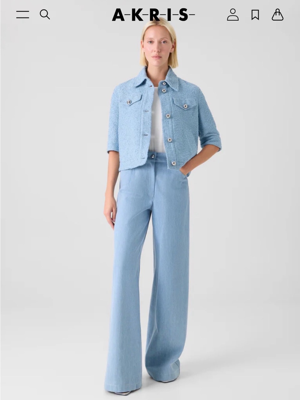 Akris Punto Light Blue Wide-Leg Jeans Retail $625